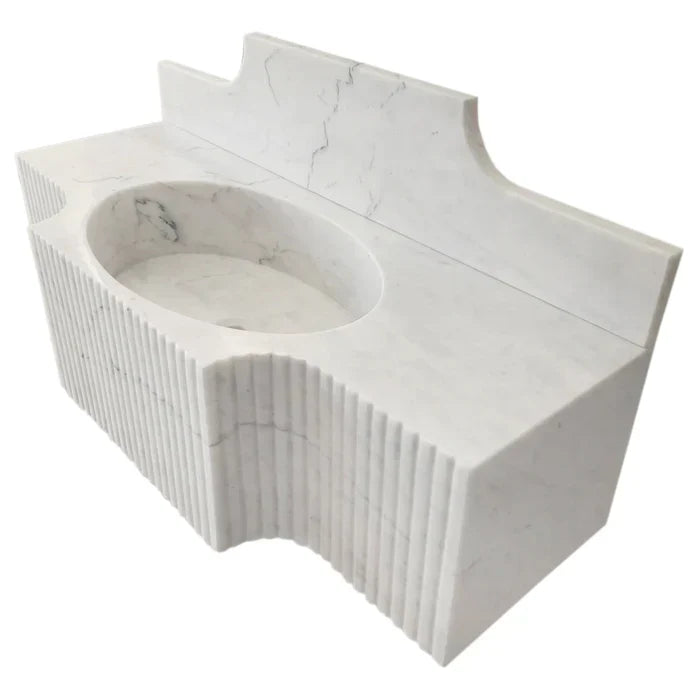 Carrara White Marble Wall-mount Bathroom Sink with 10" Backsplash (W)18" (L)48" (H)10"