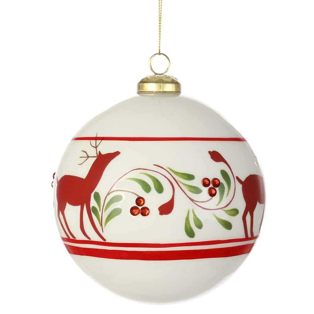 Reindeer Glass Ornament Red And White 4.75" Set of 6