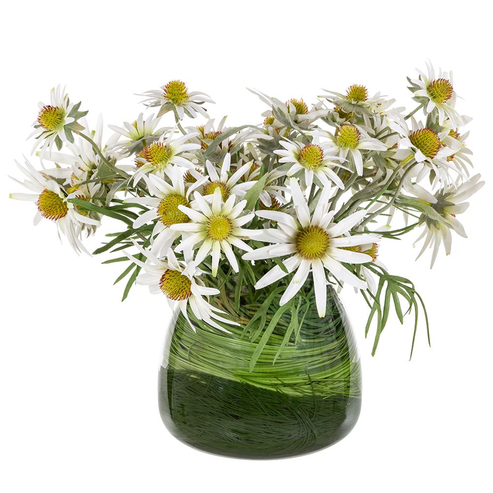 Artificial Rudbeckia/Faux Grass in Green Vase