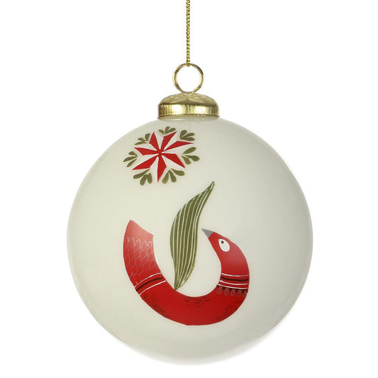 Bird Glass Ball Christmas Ornaments Red Green and White 4" Set of 12