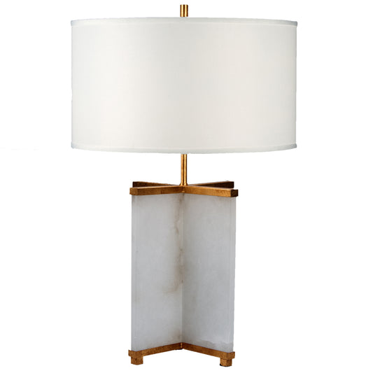 Crete Table Lamp Decorative lamp with a white shade and marble base on a white background
