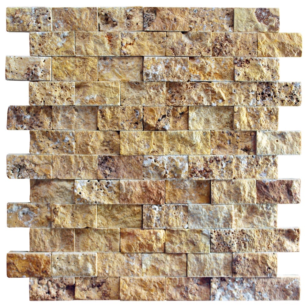 Travertine Gold Split Face Mosaic Floor and Wall Tile - Livfloors Collection
