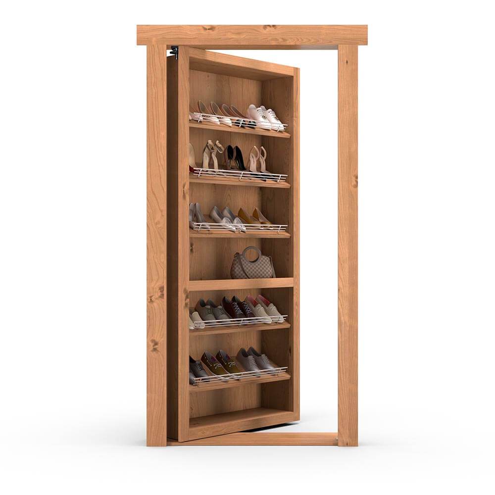 Hidden Flush Mount Knotty Alder Shoe Rack Door