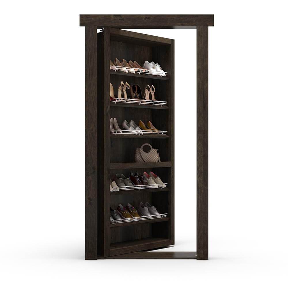 Hidden Flush Mount Knotty Alder Shoe Rack Door