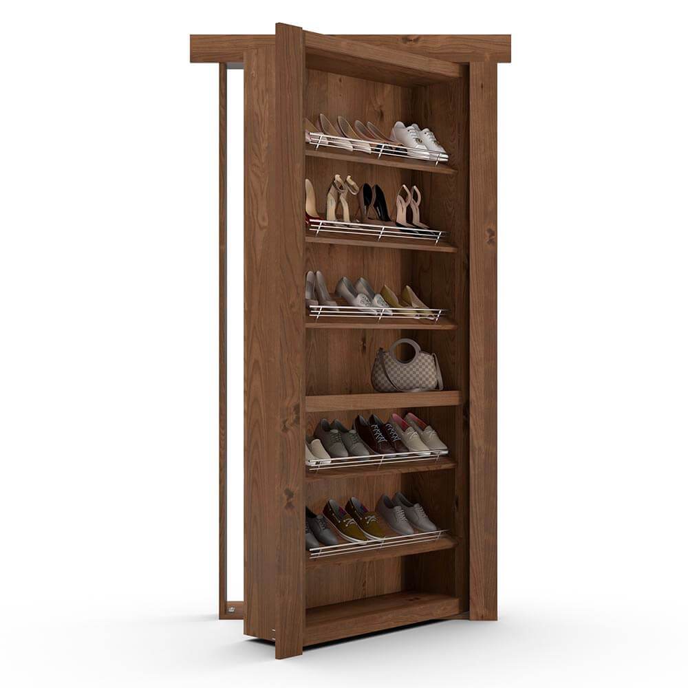Hidden Flush Mount Knotty Alder Shoe Rack Door