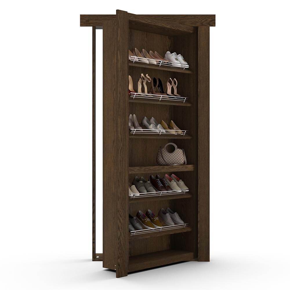 Hidden Flush Mount Oak Shoe Rack Door