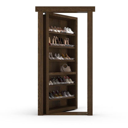 Hidden Flush Mount Oak Shoe Rack Door