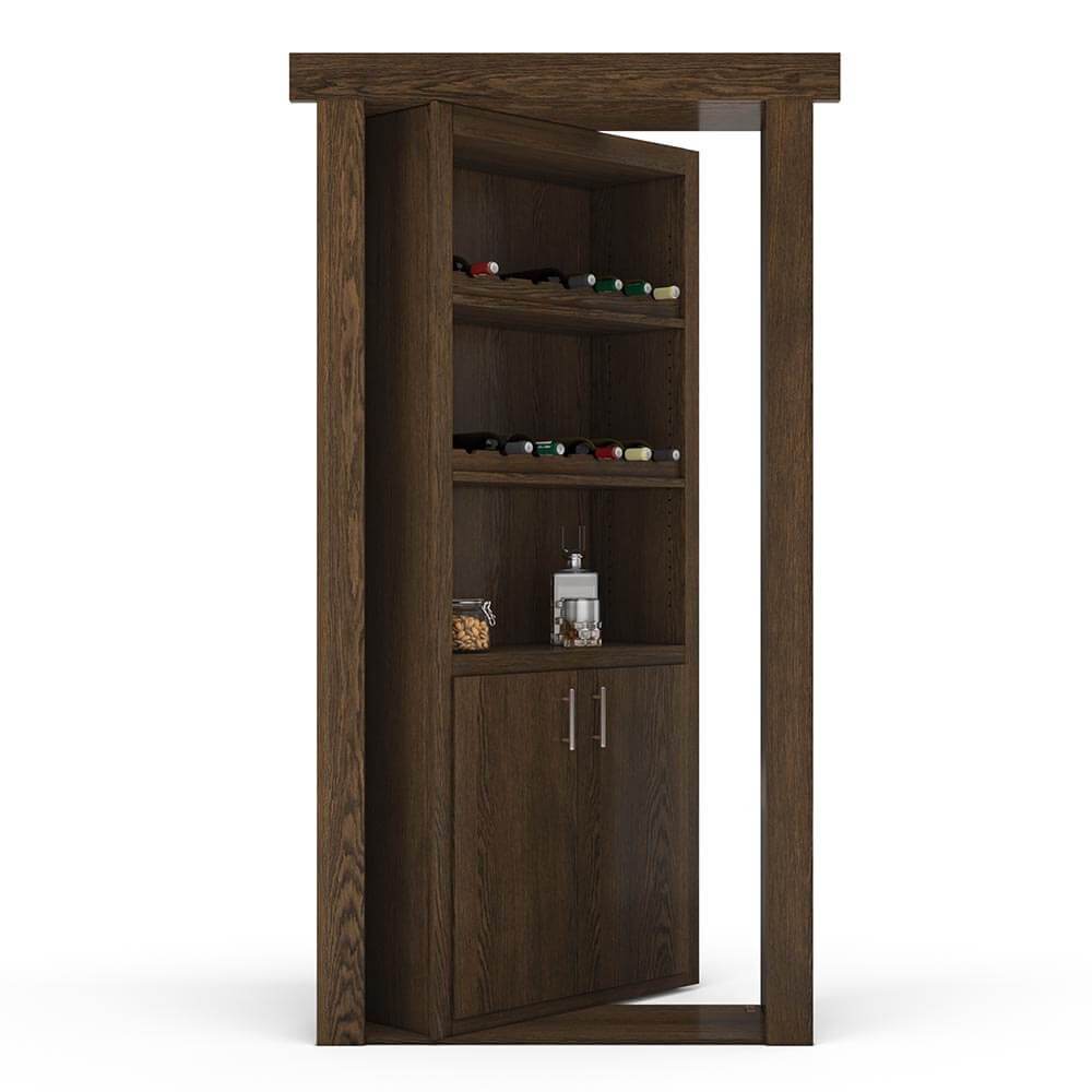 Hidden Flush Mount Oak Wine Rack Door