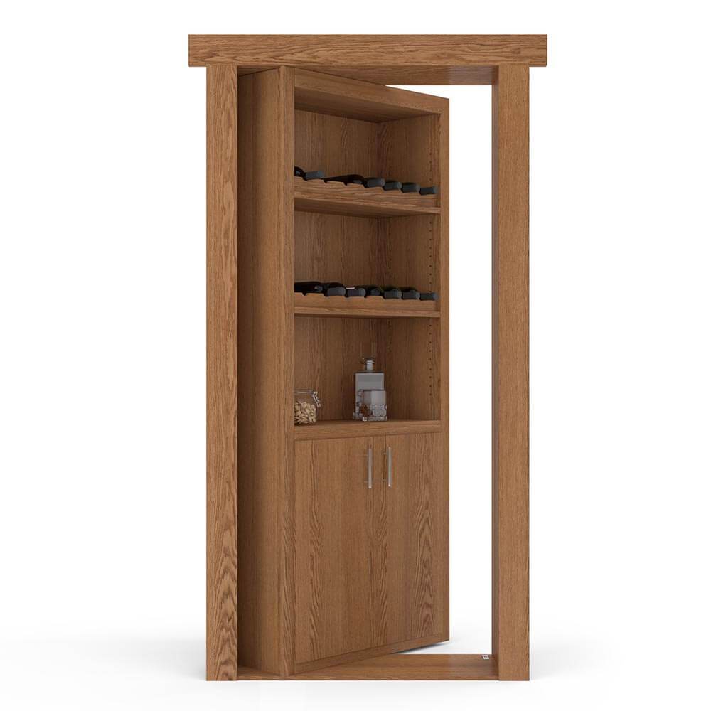 Hidden Flush Mount Oak Wine Rack Door