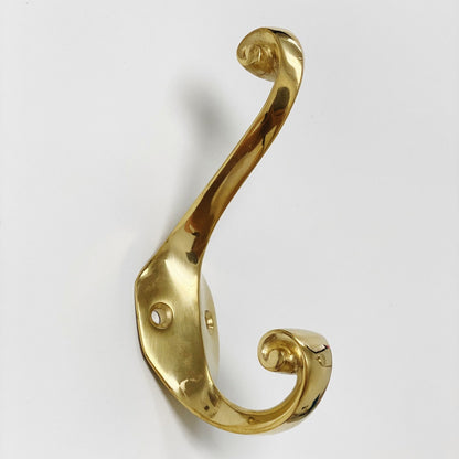 Unlacquered Polished Brass "Curl" Wall Coat and Hat Hook