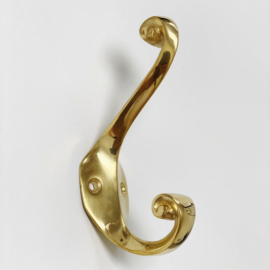 Unlacquered Polished Brass "Curl" Wall Coat and Hat Hook