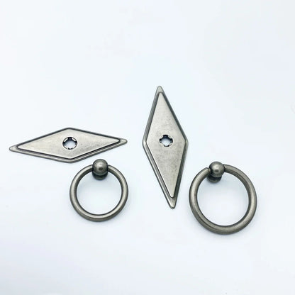 Rhombus "Ella" Antique Silver Ring Drawer Pulls with Backplate