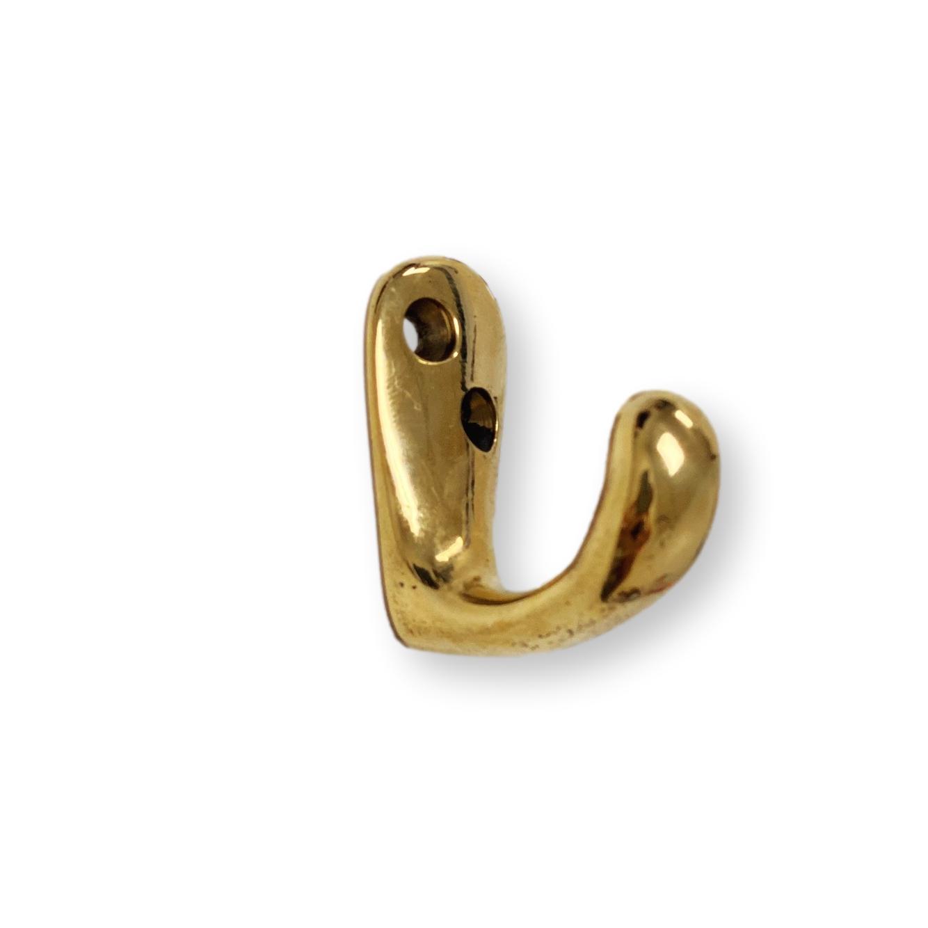 Unlacquered Brass "Louie Style 1" Polished Brass Wall Coat and Hat Hook