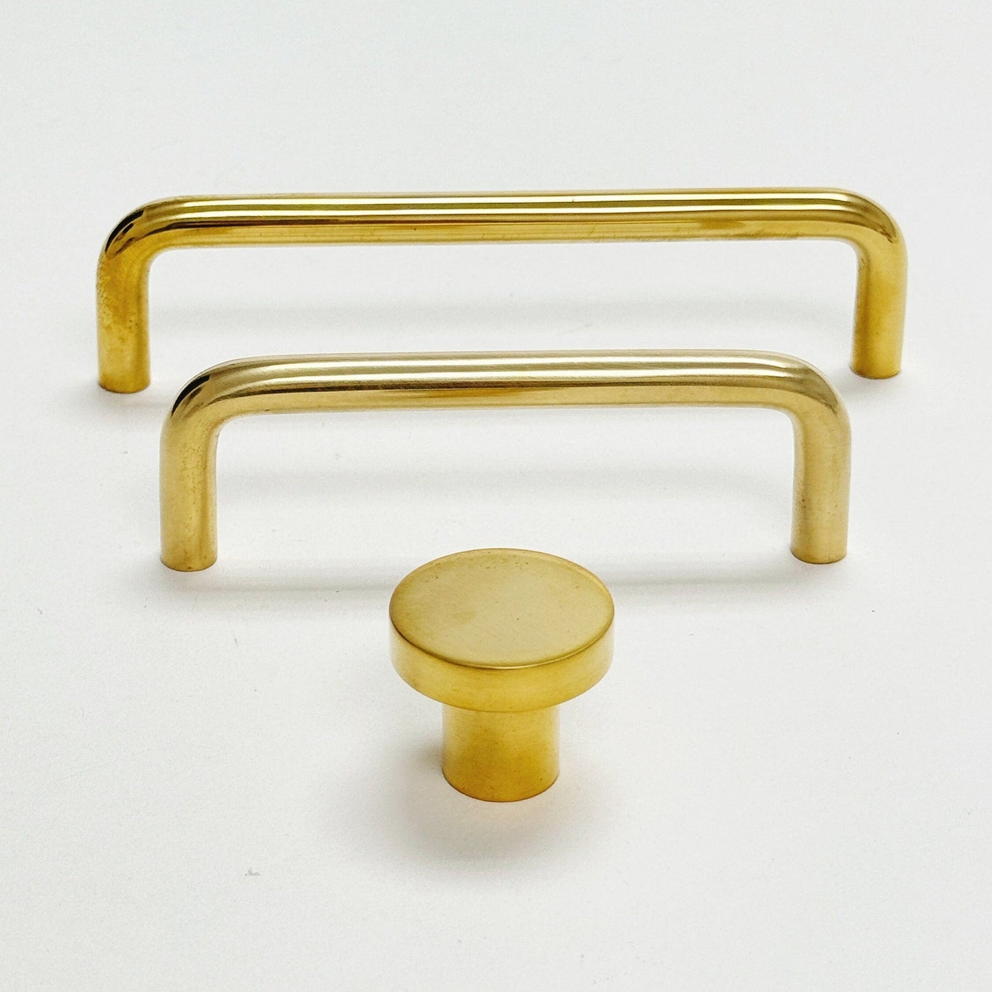 Unlacquered Brass "Tubular" Cabinet Knob and Wire Drawer Pulls