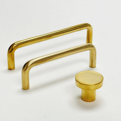 Unlacquered Brass "Tubular" Cabinet Knob and Wire Drawer Pulls
