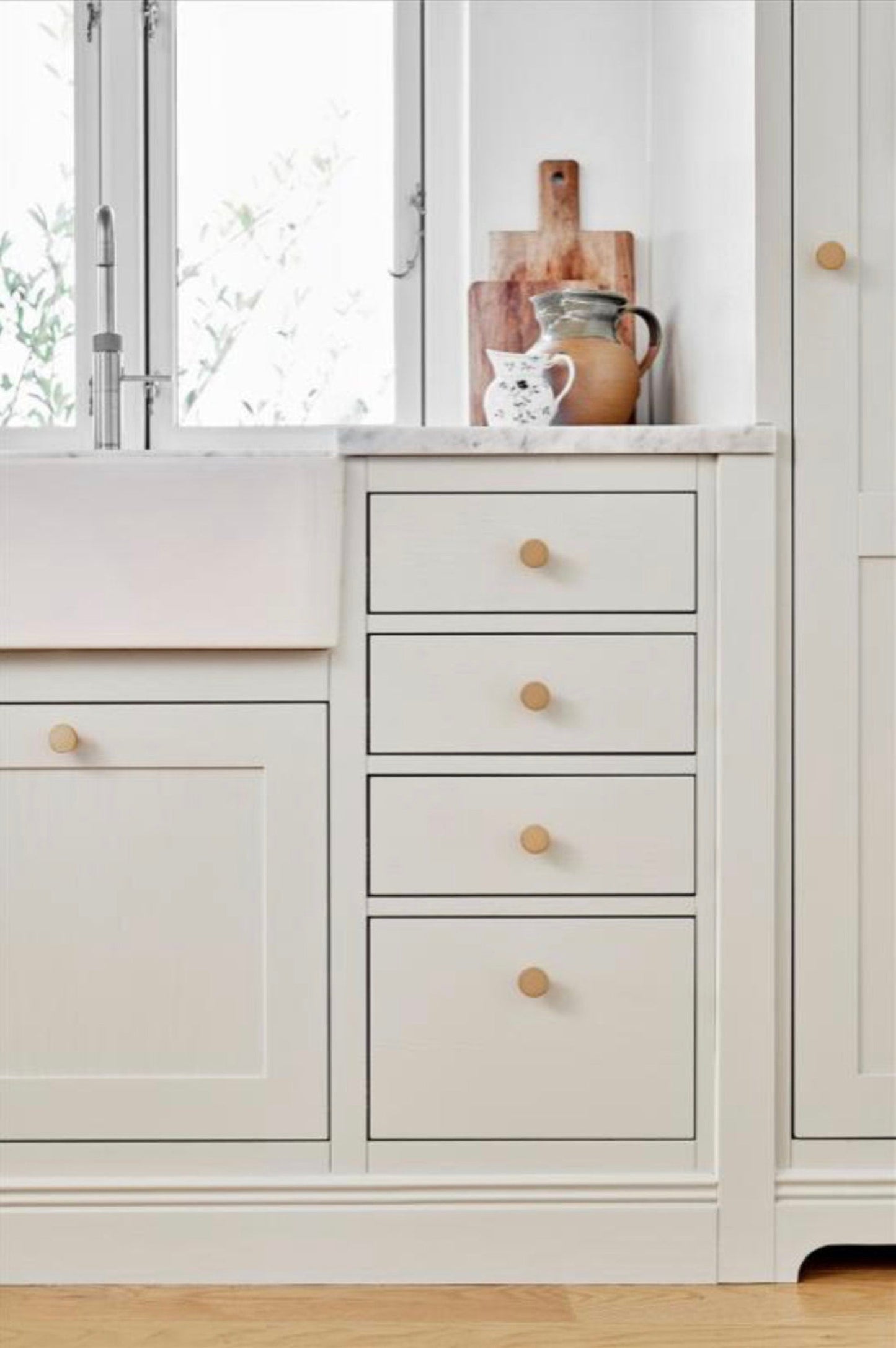 Unlacquered Brass "Tubular" Cabinet Knob and Wire Drawer Pulls