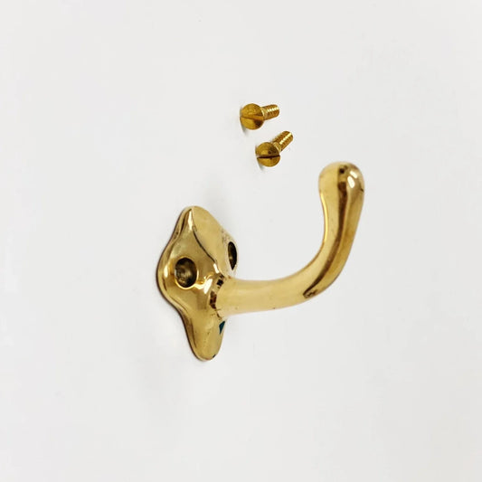 Unlacquered Brass "Louie Style 2" Polished Brass Wall Coat and Hat Hook