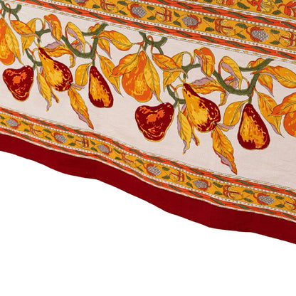 Decorative fabric with colorful peppers and leaves pattern on a white background