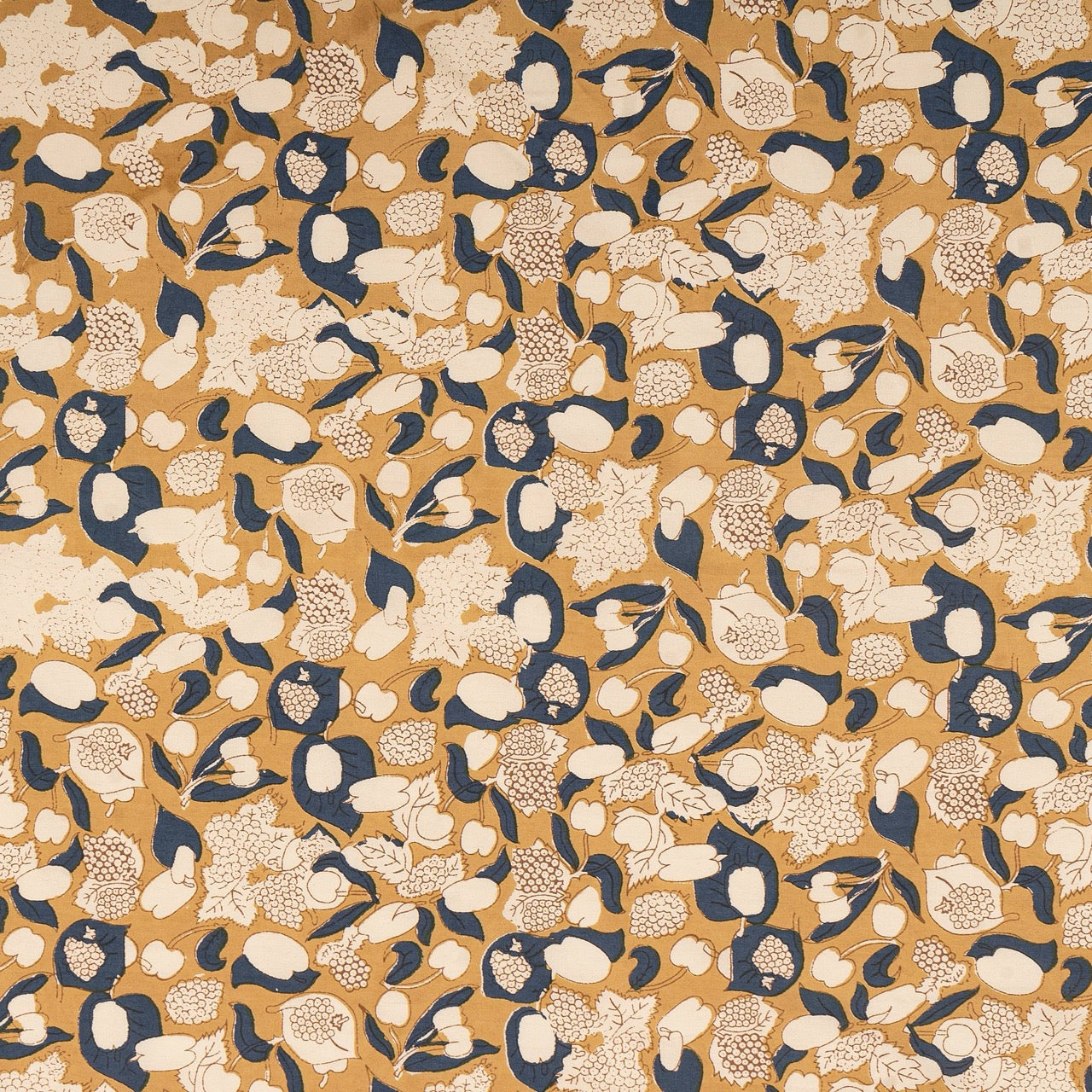 French Tablecloth Forest Harvest Mustard & Blue