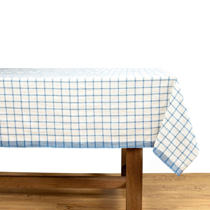 French Tablecloth Windowpane Blue & Natural