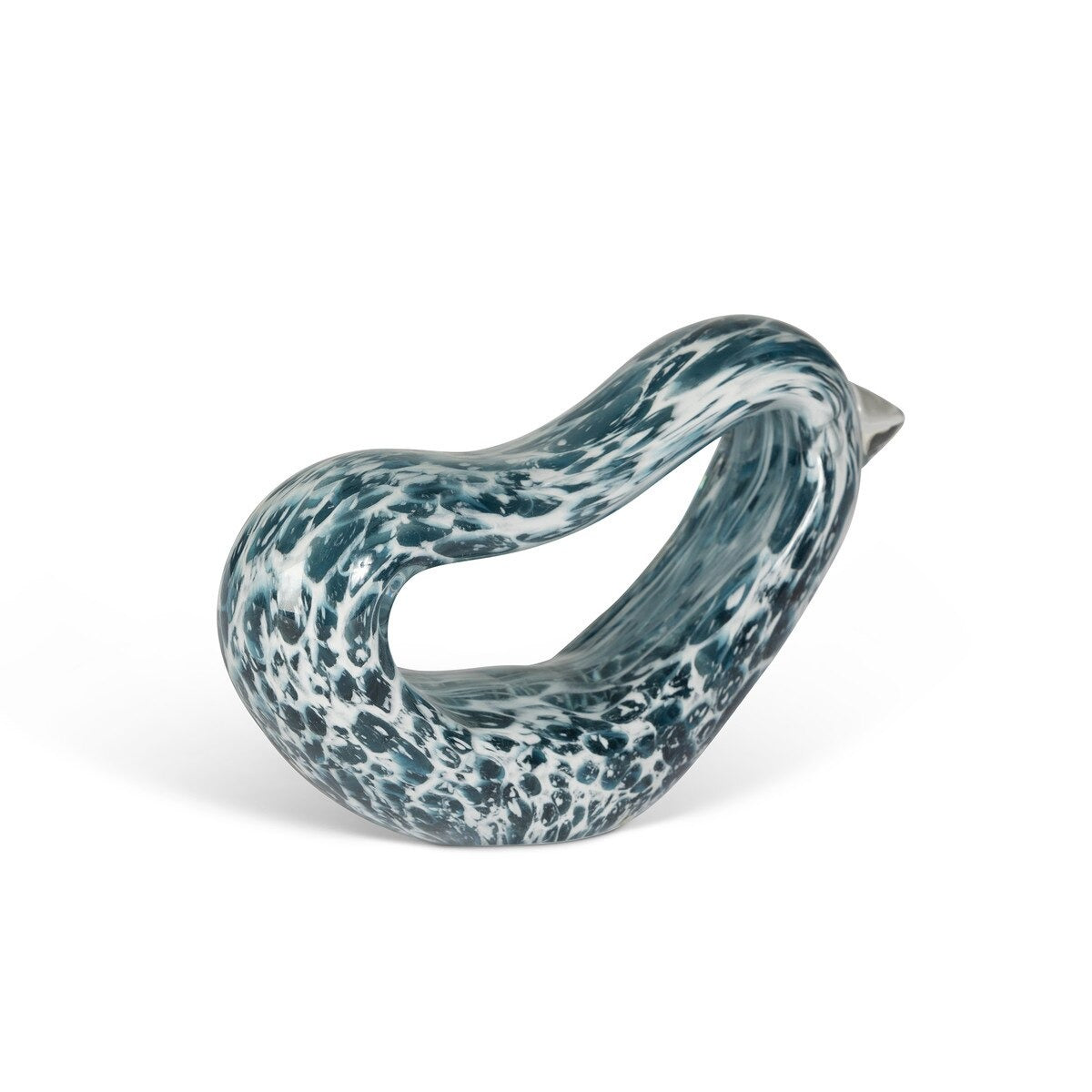 Marble-patterned ceramic bird sculpture on a white background