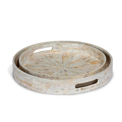 Capraia Coast Round Decorative Trays, Mother of Pearl, Set of 2