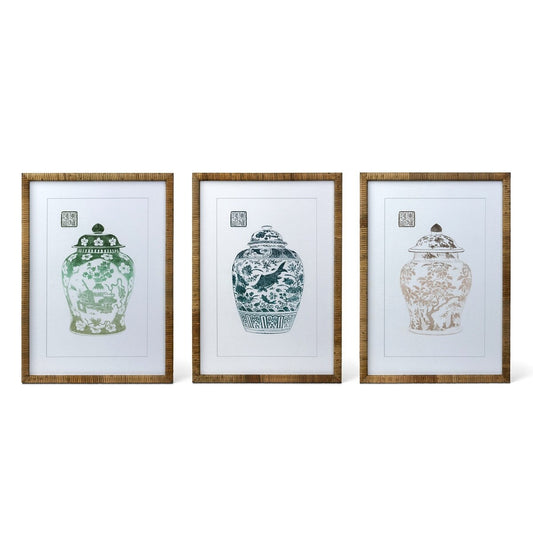 Lotus Framed Ginger Jar Wall Art, 3 Assorted Styles