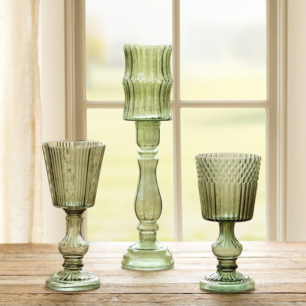 Maybelle Green Glass Pedestal Candle Holder