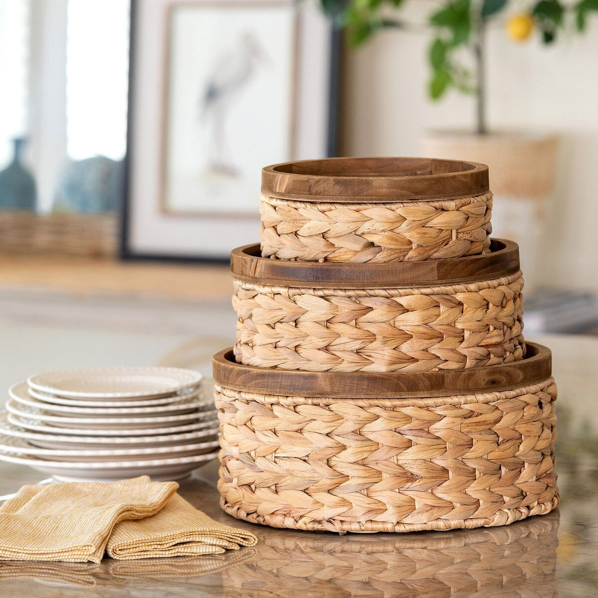 Woven Water Hyacinth Round Storage Basket (Set of 3)