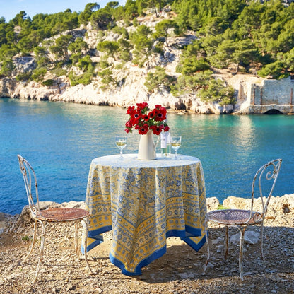 French Tablecloth La Mer Blue & Yellow