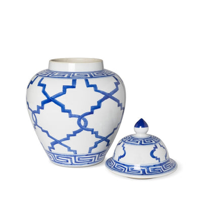 Imperial Ceramic Ginger Jar, Greek Key, Blue