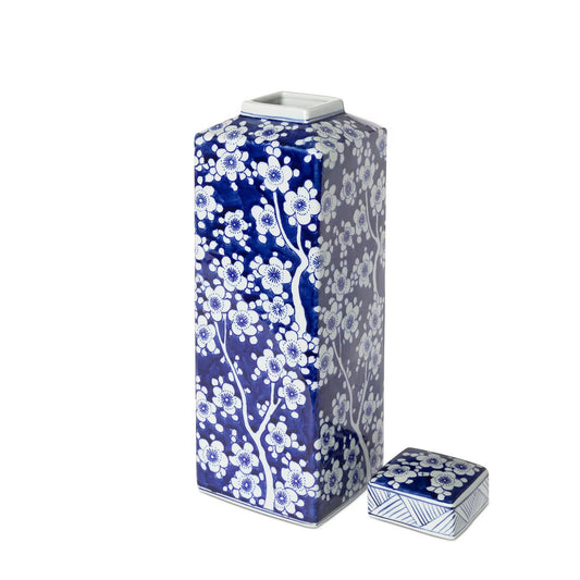 Imperial Ceramic Floral Square Jar, Indigo, Large