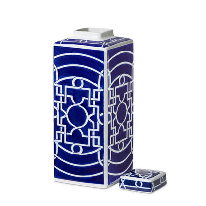 Imperial Ceramic Geometric Square Jar, Indigo, Large