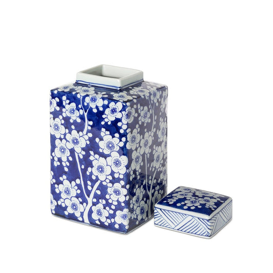 Imperial Ceramic Floral Square Jar, Indigo, Small