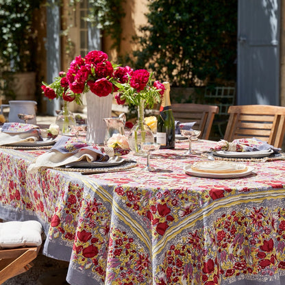 French Tablecloth Jardin Red & Grey