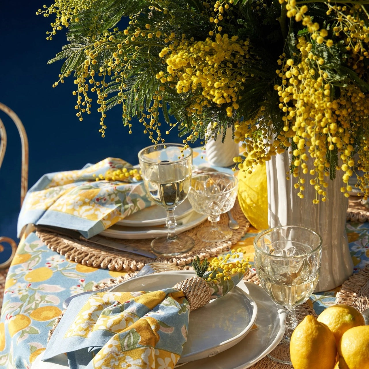 French Tablecloth Citron Bleu & Yellow