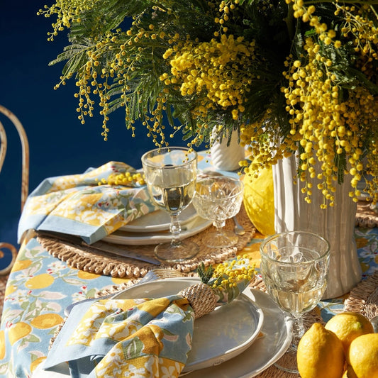 French Tablecloth Citron Bleu & Yellow
