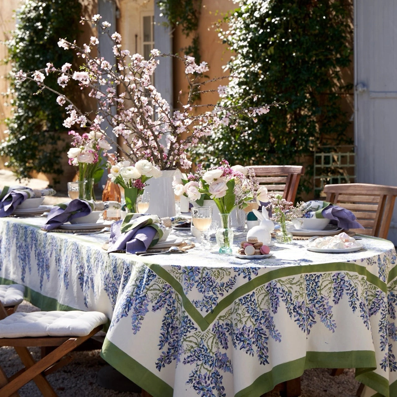 French Tablecloth Wisteria Green & Blue