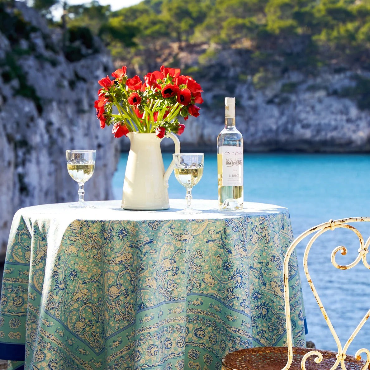 French Tablecloth La Mer Aqua