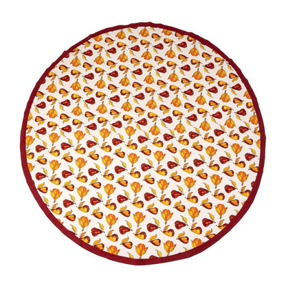 Round tablecloth with autumn leaf pattern on a white background