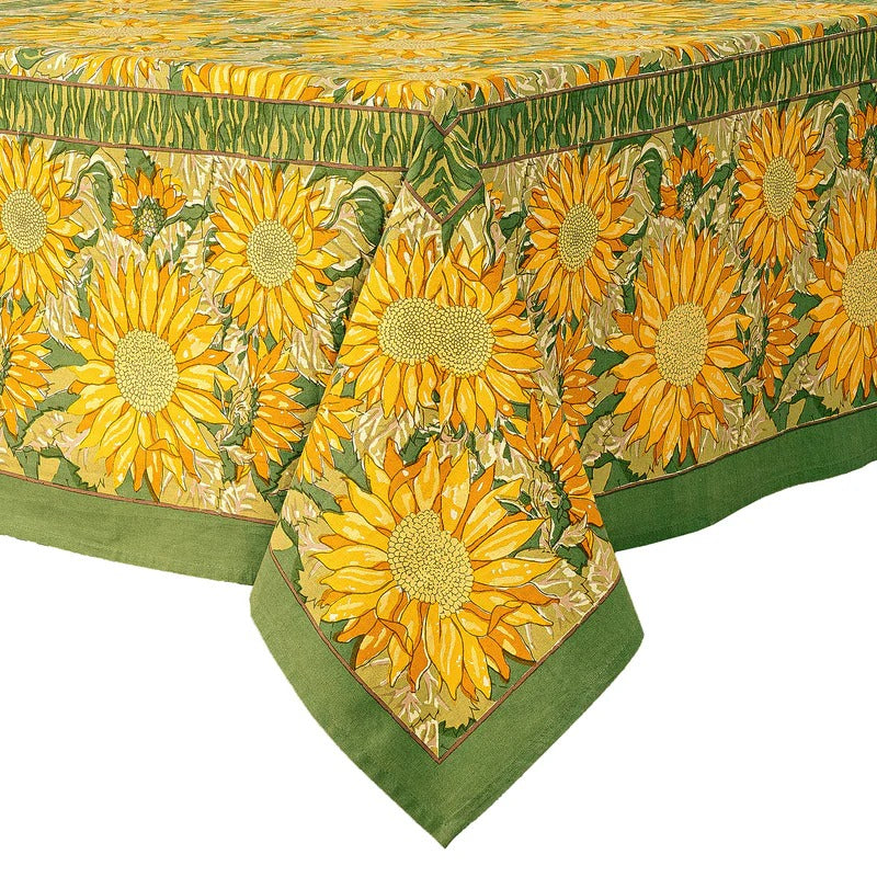 Tablecloth with sunflower pattern on a white background