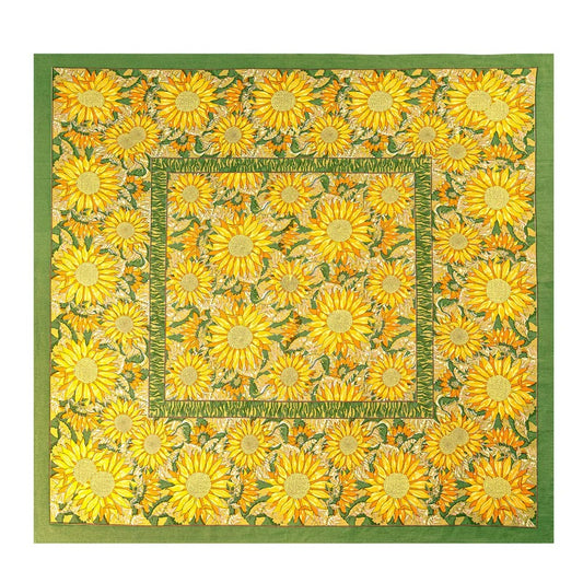 Quilt with sunflower pattern on a green background