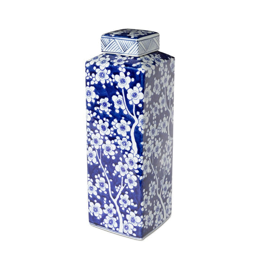 Imperial Ceramic Floral Square Jar, Indigo, Large