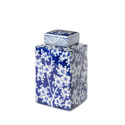 Imperial Ceramic Floral Square Jar, Indigo, Small