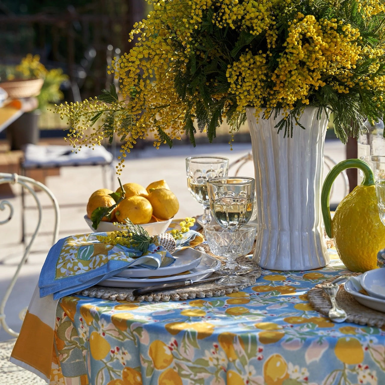 French Tablecloth Citron Bleu & Yellow