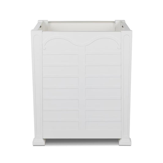 White wooden cabinet with a rectangular top on a white background