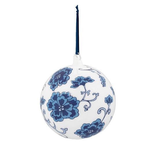 Peony Pattern Glass Christmas Ball Ornament, 6" (Set of 4)