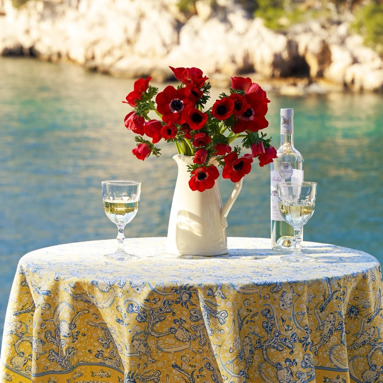 French Tablecloth La Mer Blue & Yellow