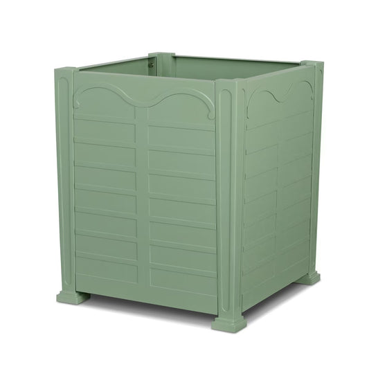 Green outdoor storage bin on a white background