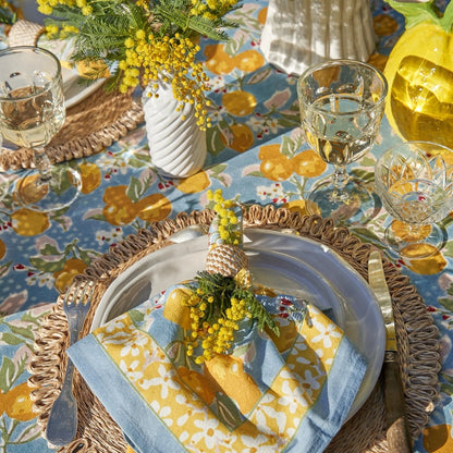 French Tablecloth Citron Bleu & Yellow